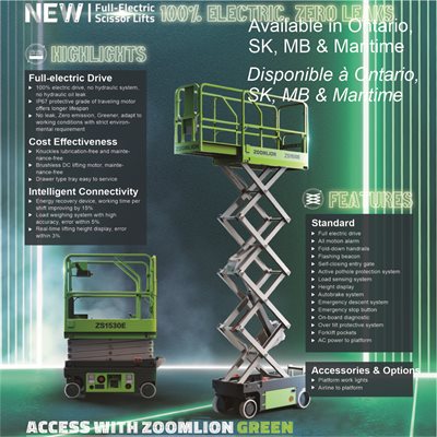 Zoomlion Full Electric Scissor Lift, 19' height, 30" width