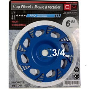 6" x 3 / 4 x 8T Cup Wheel -Pro quality, 3 / 4'' arbor
